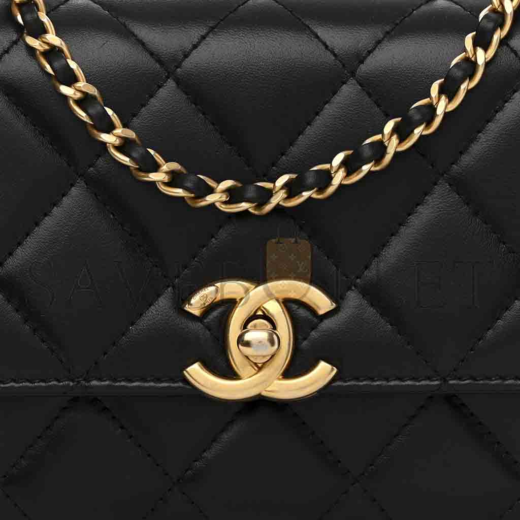 Ch*el master calfskin quilted mini perfect fit flap black (19*12*8cm)